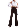 thumbnail image 3 of Women'S Velvet Elastic Waist Flare Leg Palazzo Long Pants Trousers Brown M, 3 of 9