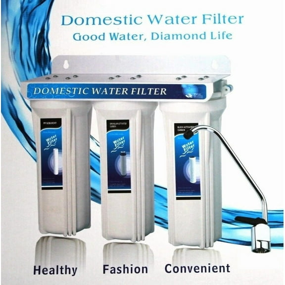 Under Sink Three Stage All White Housings Domestic Water Filter System