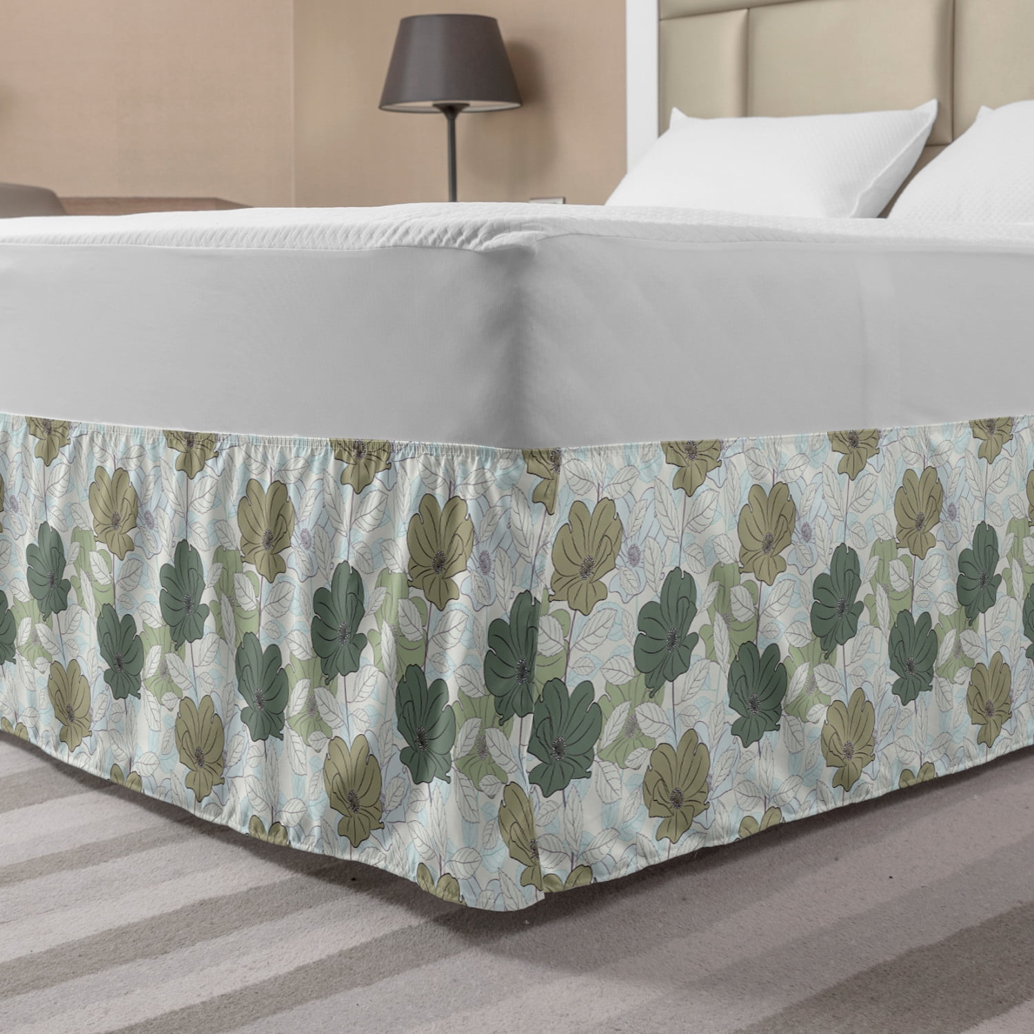 Floral Bed Skirt, Demonstration of Botanical Themed Pastel Colored