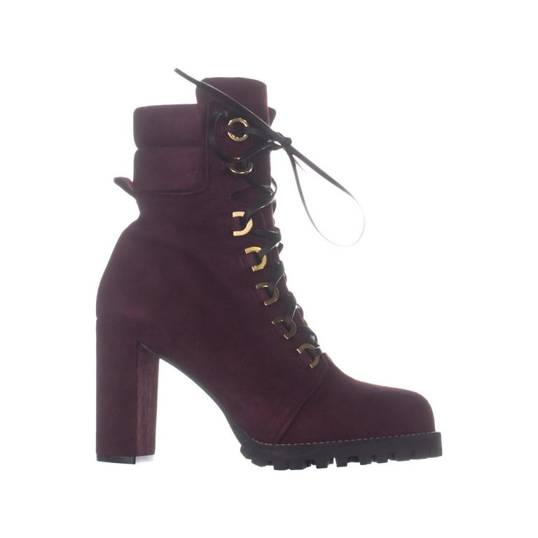 Womens Stuart Weitzman Shackleton Lace Up Heel Ankle Boots Cabernet Suede