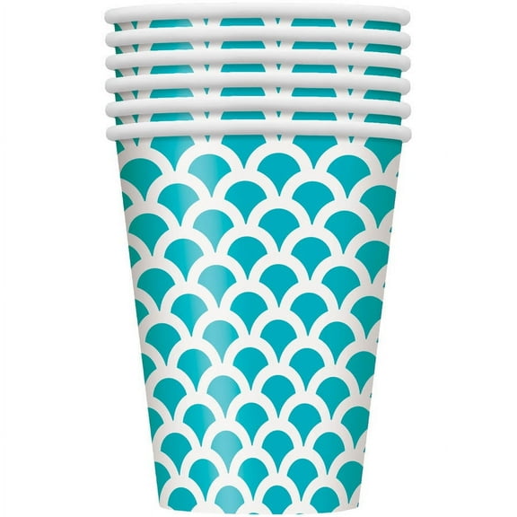 12oz Scalloped Paper Cups, Teal, 6ct