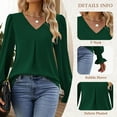 thumbnail image 4 of SWQZVT Long Sleeve Shirts for Women Fall Dressy Casual Blouses Pleated Tunic Tops Bubble Sleeve Smocked Ruffle Cuffs V Neck Business Work Tops, 4 of 8