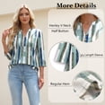 thumbnail image 5 of VDJ Dressy Tops for Women 3/4 Sleeve Length Striped Print Pleated T Shirts Casual Fit V Neck Tunic Shirts Festival Outfits Size XXL, 5 of 12
