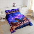 thumbnail image 4 of Horse Twin Comforter Set Glitter Stars Bedding Set ,Psychedelic Galaxy Down Comforter Purple Space Universe Bed Set Brown Galloping Horse Quilted Duvet Animal Themed Home Decor, 4 of 7