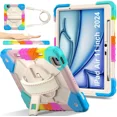 thumbnail image 1 of Étui pour iPad Air 11 Pouces M3 2025 M2 2024 7e/6e Génération avec Support Rotatif, Porte-Crayon, Sangle de Main/épaule, Étui de Protection Antichoc Robuste, 1 of 7