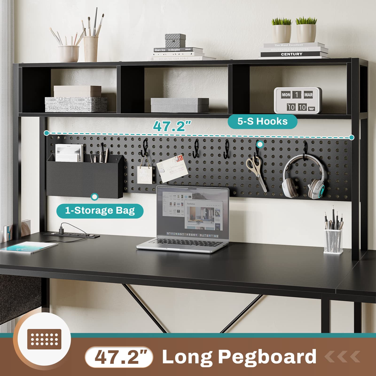 SEDETA L Shaped Gaming Desk, Reversible Corner Computer Desk with Power Outlet, Pegboard, LED Lights, Keyboard Tray & Storage Bag, Black