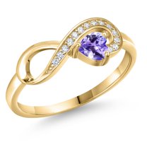 Gem Stone King 18K Yellow Gold Plated Silver Blue Tanzanite Infinity Ring for Women (0.40 Cttw, Heart Shape 4MM, Gemstone December Birthstone, Size 7)