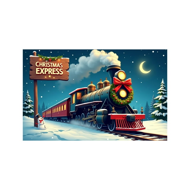 Bannière de Porte de Garage Extérieure Grande Design Train de Noël pour Décoration Murale et de Vacances