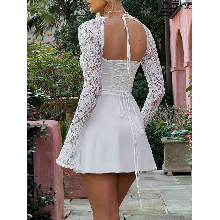 chinese dress ladies Long Sleeve Lace Buckle Cut Out Dress