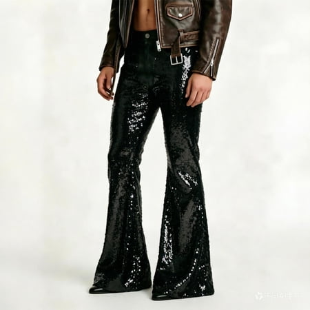 Men's Sequin Flare Stage Bell Trousers – Versatile Glam Party Pants for Men in Sizes S-XXL, Stylish Performance Nightlife Clubwear for Stage and Casual Events