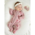 thumbnail image 4 of Miaouyo Infant Baby Girl Christmas Oblique Zipper Romper 0 3 6 12 18 Months Long Sleeve O Neck Candy Cane/Gingerbread Print Jumpsuit with Headband, 4 of 9