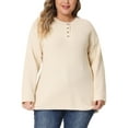 thumbnail image 1 of Suéter de mujer de tallas grandes Agnes Orinda, suéter de punto de pullover con cuello redondo oversized, manga larga y botones, color beige 2X, 1 of 6