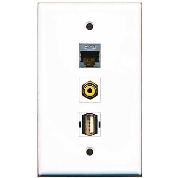RiteAV - 1 Port RCA Yellow and 1 Port USB A-A and 1 Port Shielded Cat6 Ethernet Wall Plate