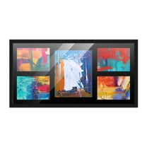 Black Finish Collage Frame - Black Mat, Holds Five Photos - 8x10 & 5x7 , UV Acrylic, Wall Hanging
