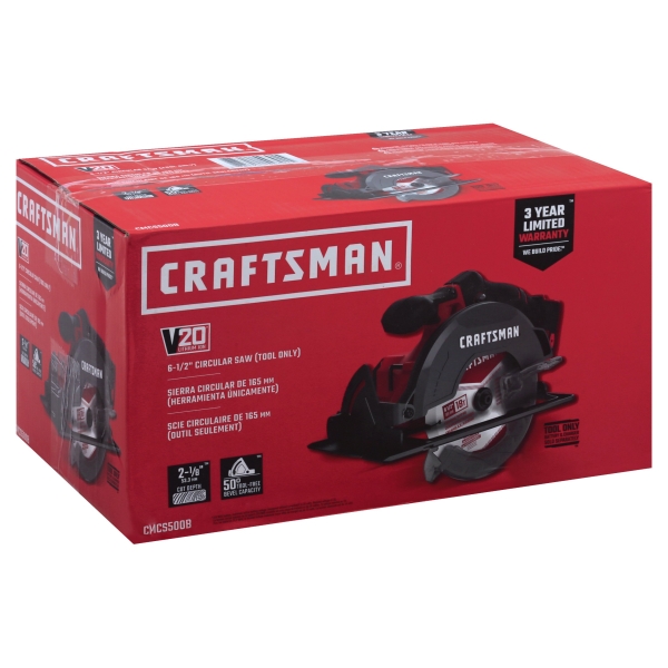 Craftsman 20V MAX 6-1/2 in. Cordless Circular Saw 4000 rpm Keyless 50 deg. Red - Case Of: 1