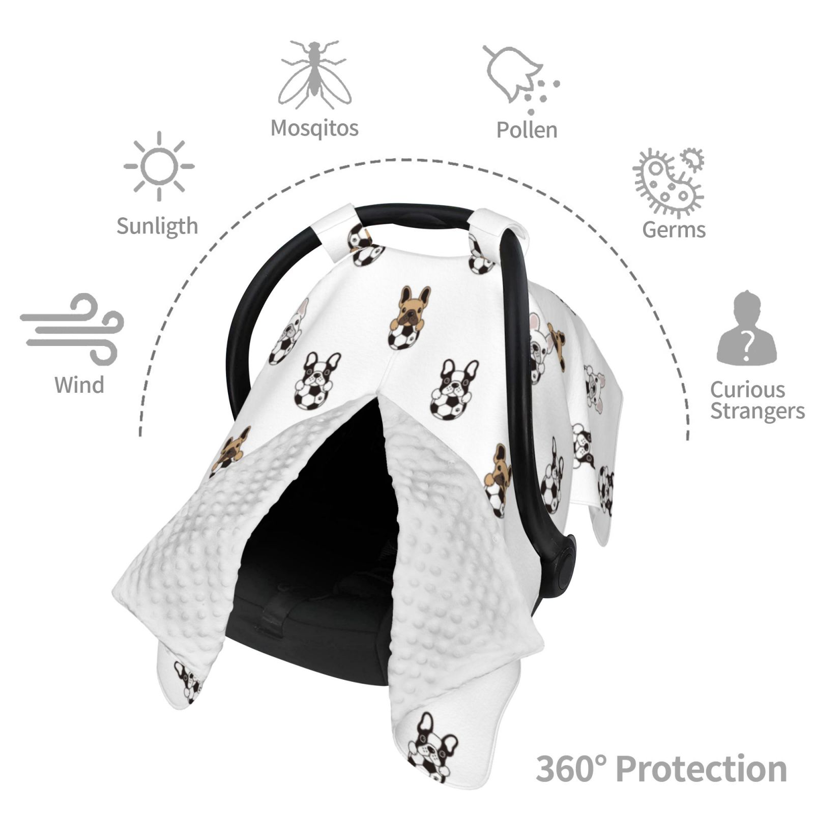 Car Seat Cover Baby - Cute French Bulldog Football Breathable Infant Car Seat Cover for Baby Carseat, Lightweight Comfort Baby Essentials Must Haves Newborn Stuff for Girl Boy