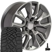 OE Wheels CV32 20 Inch Rims and Tires Fit Silverado 1500 RST Style 6x139.7 20x9 Gloss Gunmetal Machined - Hollander 5916 - TerraMax RT 275/55-20 (Set of 4)