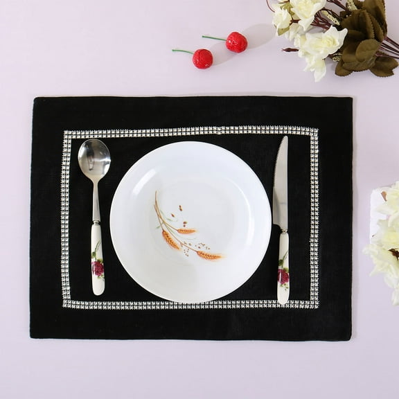Piccocasa 12" x 16" Sparkle Luxury Diamante Placemat Table Mat Velvet Wedding Black