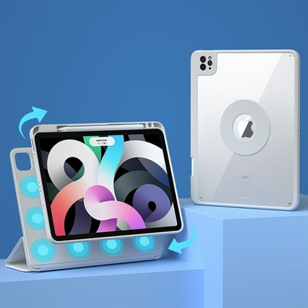 Dteck Case for iPad Pro 13 (M4) Case 2024, Removable Rotating Clear Magnetic Case with Wireless Apple Pencil Charging, Tri-fold PU Leather Cover Auto Sleep/Wake,Gray