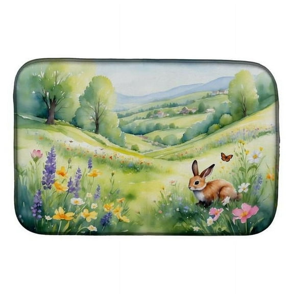 Carolines Treasures DAC7709DDM 21 x 14 in. Rabbit Springtime Meadow Dish Drying Mat