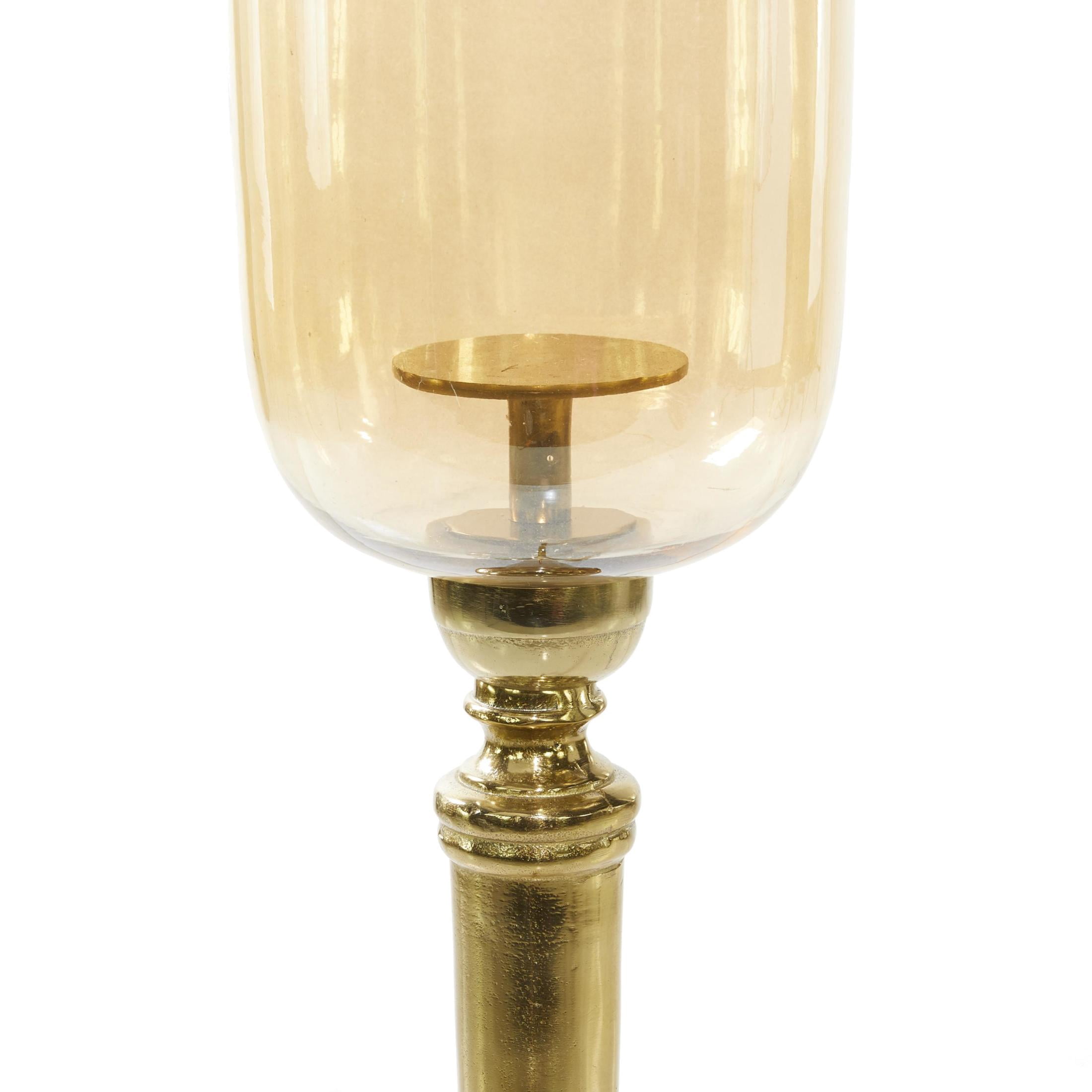 DecMode Gold Aluminum Metal Single Candle Hurricane Lamp