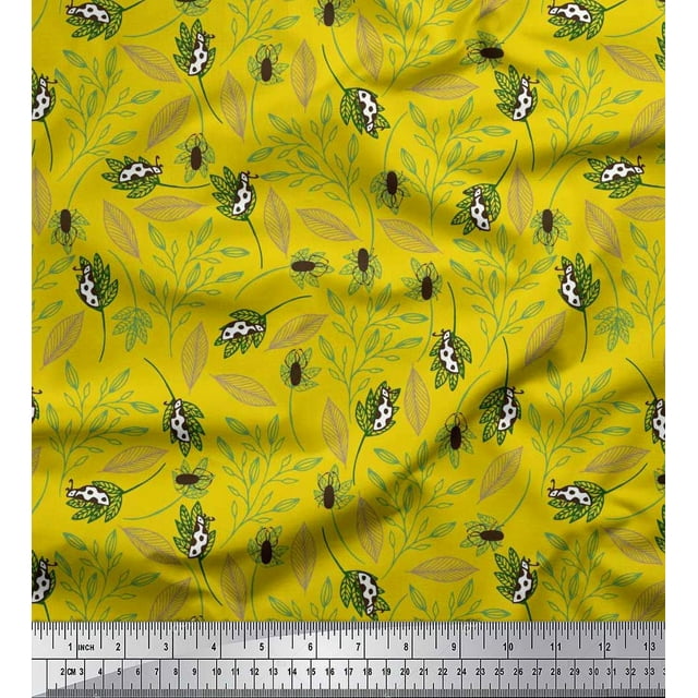 Toile de Coton Cambric Feuilles & Tissu de Décor d'Insectes Yard Imprimé 42 Pouces de Large