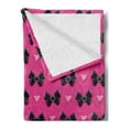 thumbnail image 2 of Pearls Soft Flannel Fleece Blanket, Bow Ties with Hearts Feminine Valentines Day Romantic Theme with Dotted Background, Cozy Plush for Indoor and Outdoor Use, 70" x 90", Pink Black, by Ambesonne, 2 of 5