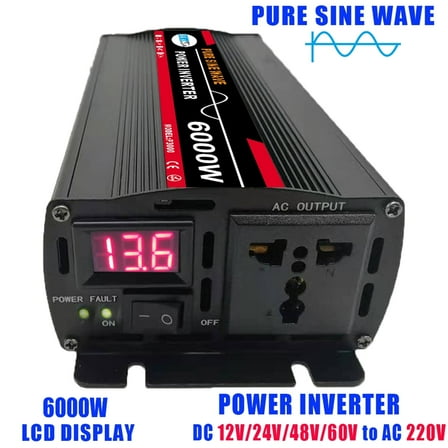 WheelX Pure Sine Wave Inverter, 6000W Power Inverter DC12V to AC 120V Car Battery Power Converter Adapter
