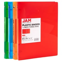 JAM Paper & Envelope Assorted Plastic 3 Ring Binders, 1/2 inch, Red, Green, Blue & Orange, 4 per Pack