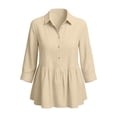 thumbnail image 4 of Edvintorg Summer Tops for Women Cotton And Linen Turndown Collar 3/4 Sleeve Casual Loose Shirts with Button Women's Blouses Beige S, 4 of 6