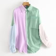 thumbnail image 5 of Women's Corduroy Color Block Boyfriend Shirts Oversized Loose Fit Button Down Blouse Tops with Pocket, 5 of 8