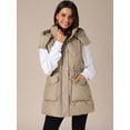 thumbnail image 2 of DARING DIVA Women's Puffer Vest Coat Hooded Zip Up Long Sleeveless Jacket S Khaki, 2 of 6