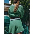 thumbnail image 3 of Womens Sweater Set 2 Piece Outfits Oversized 3/4 Sleeve V Neck Knit Tops High Waisted Shorts Lounge Sets Green S, 3 of 6