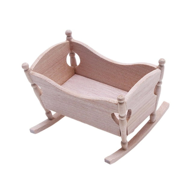de madera Cuna cumpleaños Adornos Playset Modelos Juguetes en miniatura Decoración Escena de 1:12 Mini CUTICAT Cama de casa de muñecas