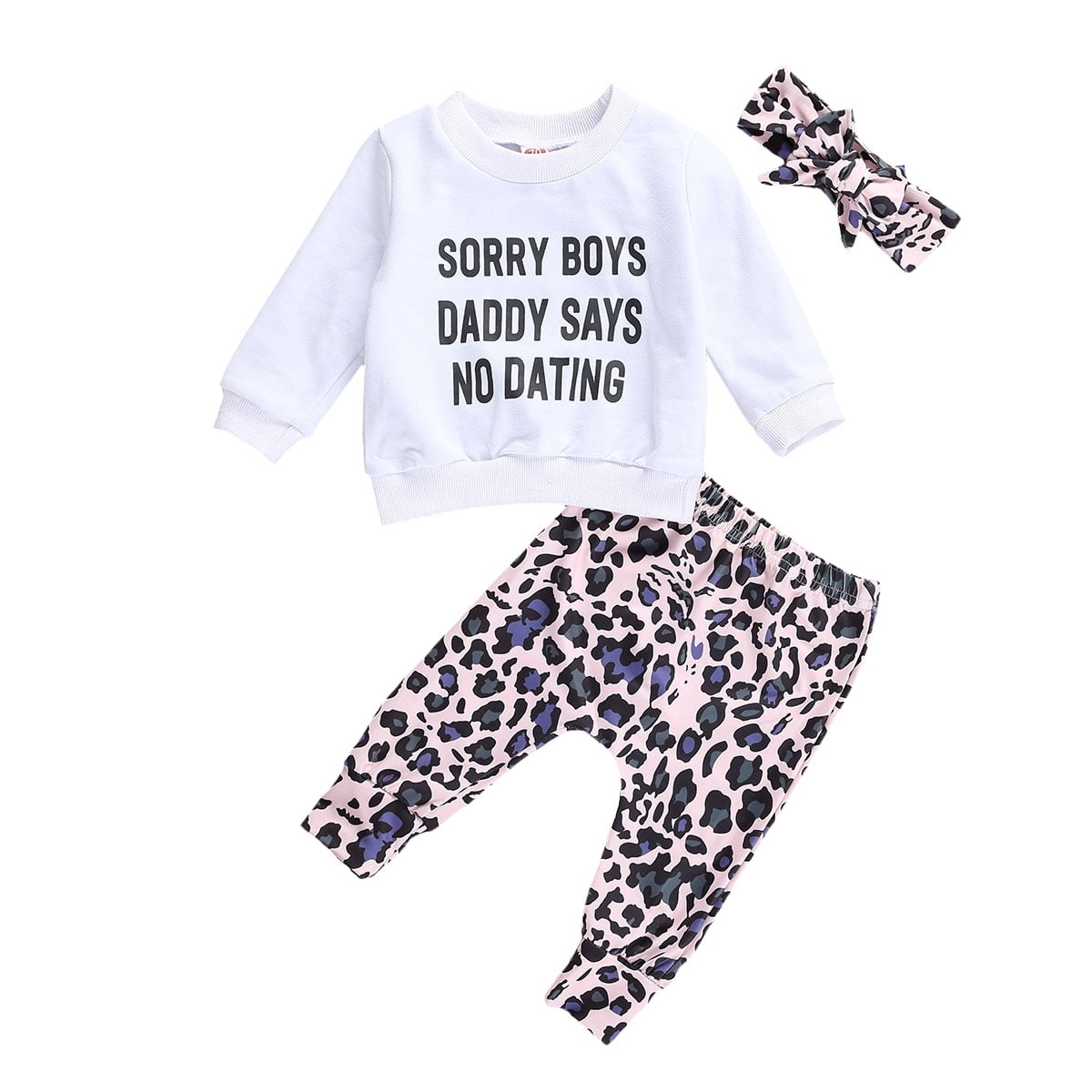 Baby Girl Clothes Toddler Outfits Sets Long Sleeve Top Leopard Tshirt Blue Pants Headband 3PCS 6Months-2T 