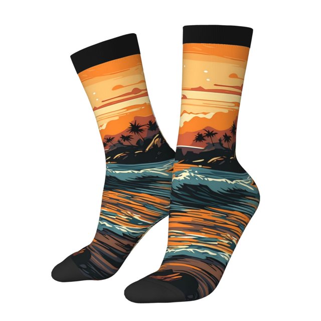 Fotbe Serene Ocean Sunset Calcetas Largas con Estampado para Hombre y Mujer – Calcetas de Compresión Transpirables y Elásticas, Viajar y Uso Diario Talla 5-11