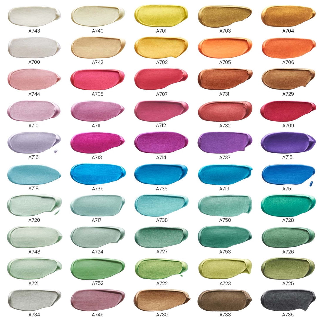 Arteza Acrylic Artist Paint, Metallic Finish, Multicolor, Set of 50, 12 mL