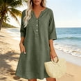 thumbnail image 4 of Neewe Women Summer Dress Cotton Linen Plain V Neck Half Sleeve Dress Button Down Tunic Dress Daily Outfits, 4 of 5