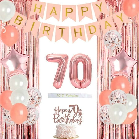 Décorations de fête d'anniversaire 70e anniversaire en or rose pour femme,  fournitures de fête d