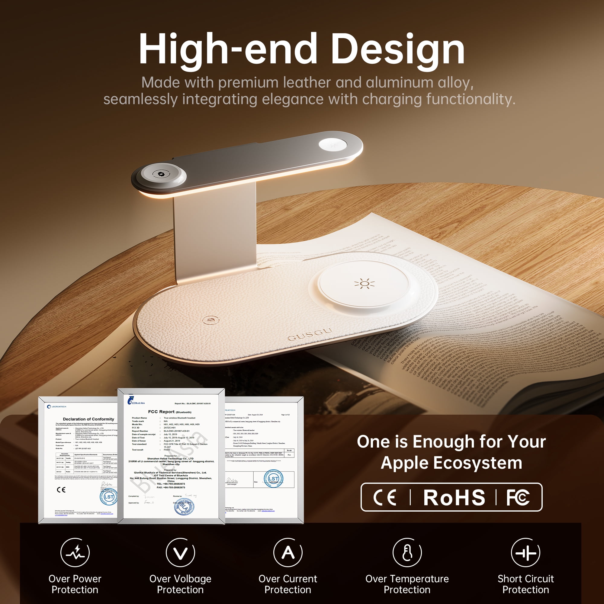 GUSGU 3 in 1 Charging Station for MagSafe Wireless Charger with Three-Level Night Light, 15W Max Fast Charging for iPhone 17/16/15, Apple Watch Series, AirPods Series