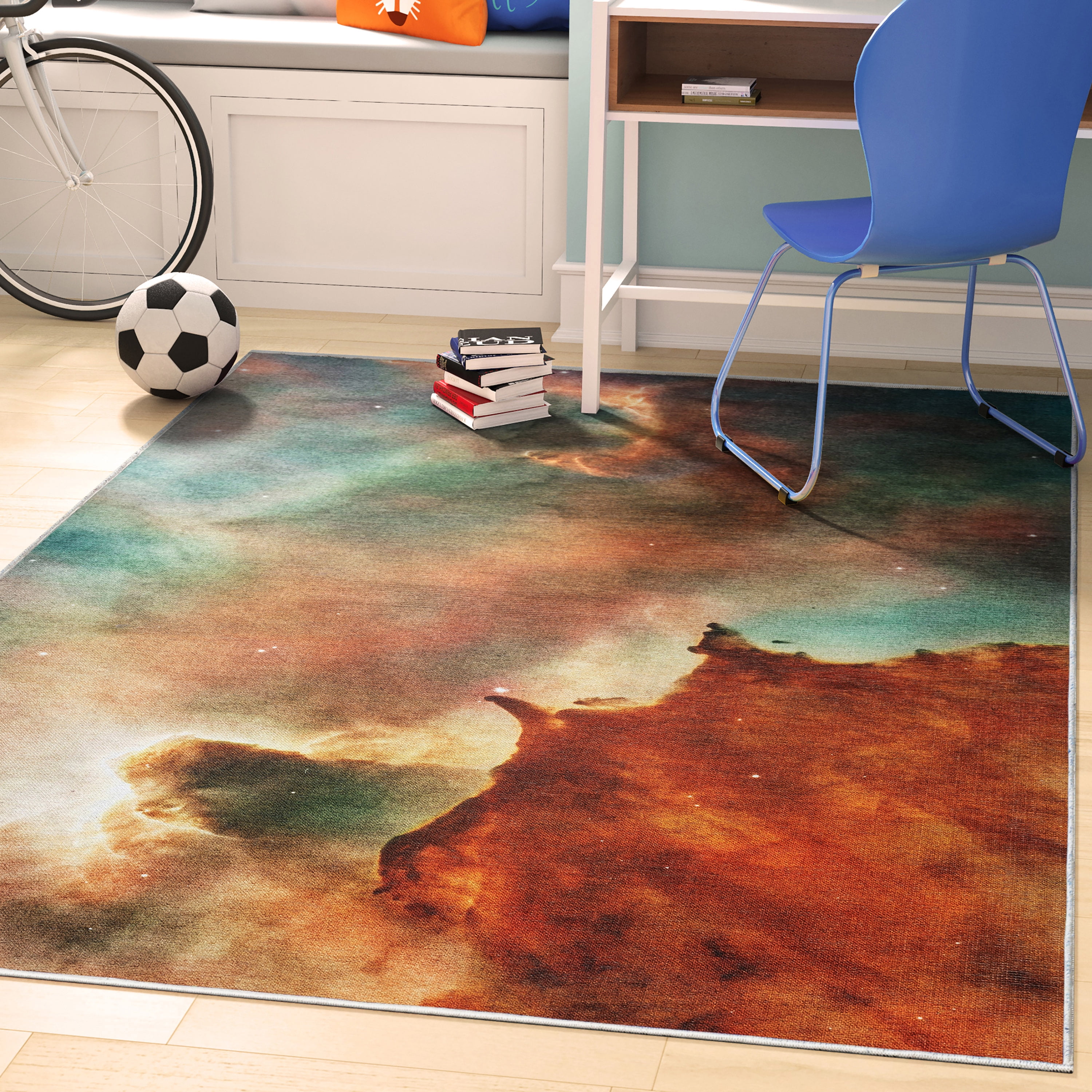 Well Woven Celestial Space Carina Space Nebula Constellation Multi Color Flat Pile Easy to Clean 5'3" x 7'3" Area Rug for Living Room Dining Room Bedroom and Kitchen