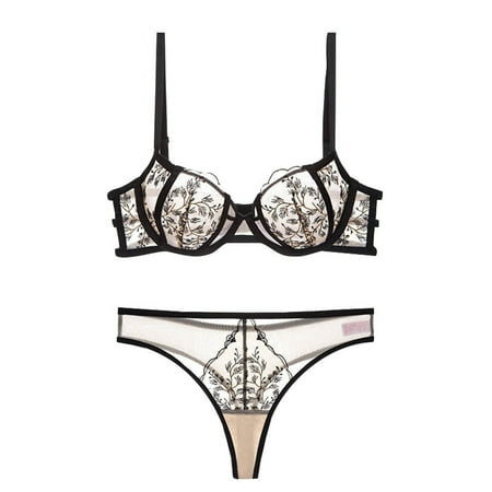 Leakproof Ladies Underwear Sexy Bra Set For Women With A Highend Feel Comfortable And Breathable Ultrathin Gathered Bra Pure Desire Embroidery Lace Lingerie Sexy Underwear for Women(Size:34/75A)