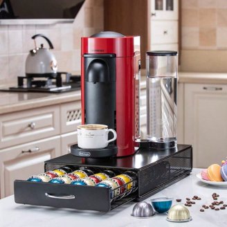 Coffee Pod Storage Drawer For Nespresso OriginalLine - Holds 60 Pods, Tempered Glass & Iron Frame