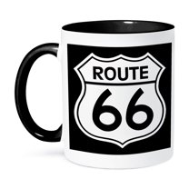 3dRose, Route 66, Black and White, 15oz Two-Tone Black Mug