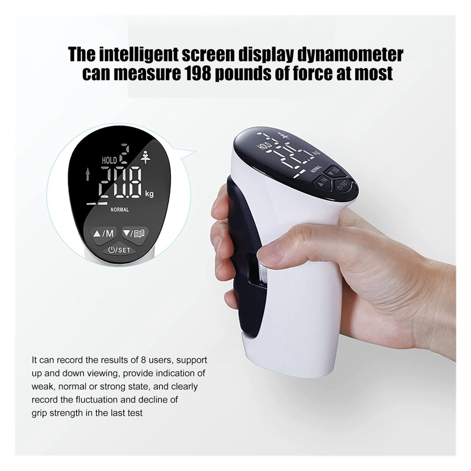 Rechargeable Auto Capturing LED Digital Display Electronic Hand Grip Power Trainer Tester Smart Exerciser Hand Dynamometer