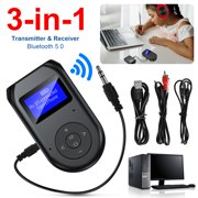 Angle View: 3 in 1 Bluetooth Transmitter and Receiver, EEEkit Wireless Bluetooth 5.0 Adapter with Display Screen and Low Latency, 3.5mm Audio Adapter for TV, PC, Headphones, Speaker, Car/Home Stereo System