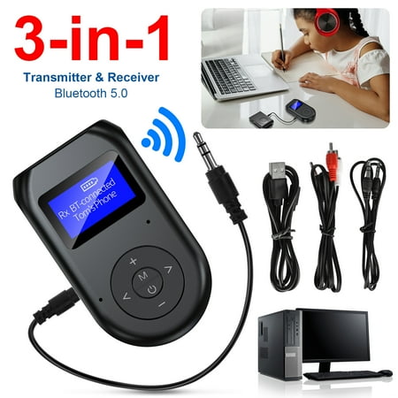 3 in 1 Bluetooth Transmitter and Receiver, EEEkit Wireless Bluetooth 5.0 Adapter with Display Screen and Low Latency, 3.5mm Audio Adapter for TV, PC, Headphones, Speaker, Car/Home Stereo System