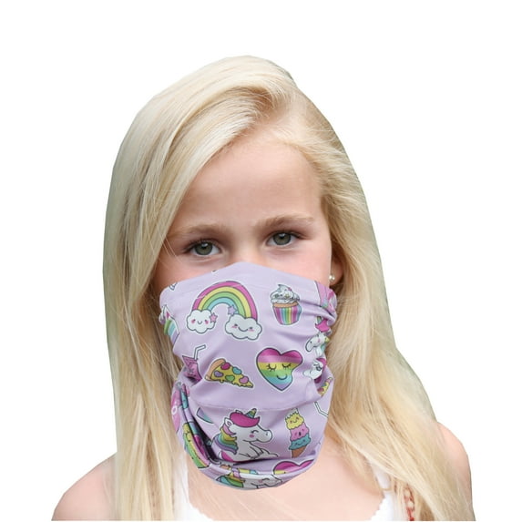 Kids neck gaiter face mask - Unicorn - bandana, balaclava face cover scarf headband for boys, girls, youth, teens - reusable washable with filter pocket