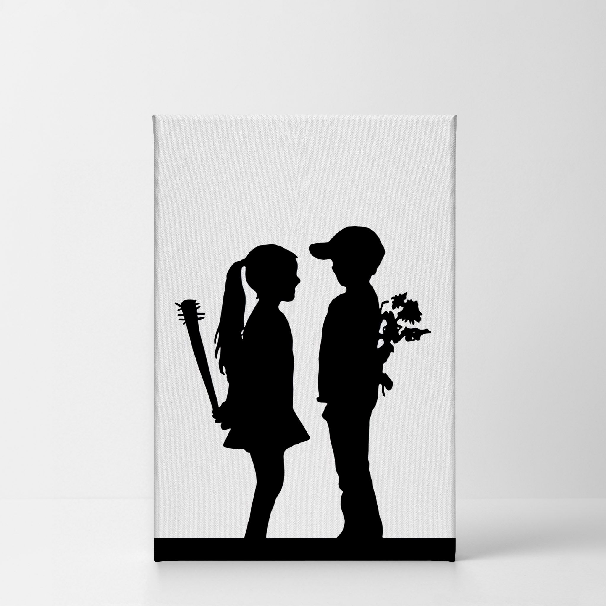 Smile Art Design Banksy Canvas Wall Art Print Black And White Girl Meets Boy Street Art Painting Mural Graffiti Modern Artwork Office Living Room Dorm Bedroom Bathroom Decor Ready To Hang