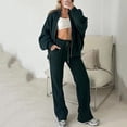 thumbnail image 5 of Womens Two Piece Outfit Zip up Hooded Sweatshirt Jacket High Waist Drawstring Wide Leg Pants with Pockets Casual Tracksuit Green XL(XL), 5 of 5